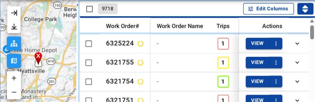 Client Portal work orders list beside the live map view
