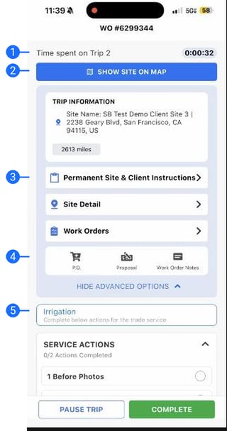 Trip screen in the UtilizeCore mobile app